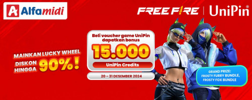 Top Up Diamonds FF pake Voucher UniPin di Alfamidi, Dapatkan 15,000 UniPin Credits + diskon hingga 90% di Lucky Wheel!